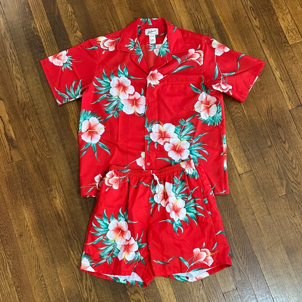 Vintage 1980's, 80s Beach, Hawaiian Shorts/ Shirt Set, Mens L Tropical Surf